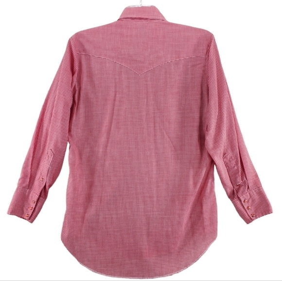 Vtg Tem Tex Shirt Mens 16 Pearl Snap Button Up Gingham Red White Western Cowboy - Picture 4 of 13